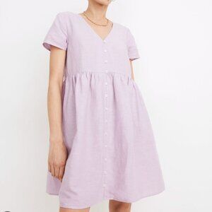 Madewell Linen Blend Alexandra Button Front Mini Dress Small Purple Babydoll